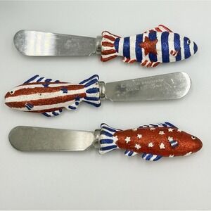 VTG Boston Warehouse Patriotic Fish Spreaders Red White Blue Star Butter Knife